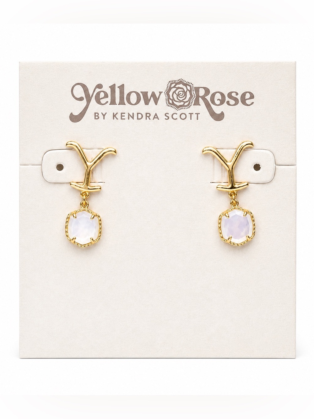 Yellow Rose by Kendra Scott Gold Tone White Stone Drop Earrings NWT Western Boho